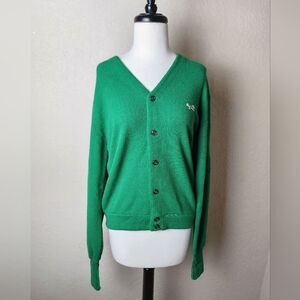 The Fox Sweater Vintage Knit V Neck Long Sleeve Cardigan Sweater Green  Size M